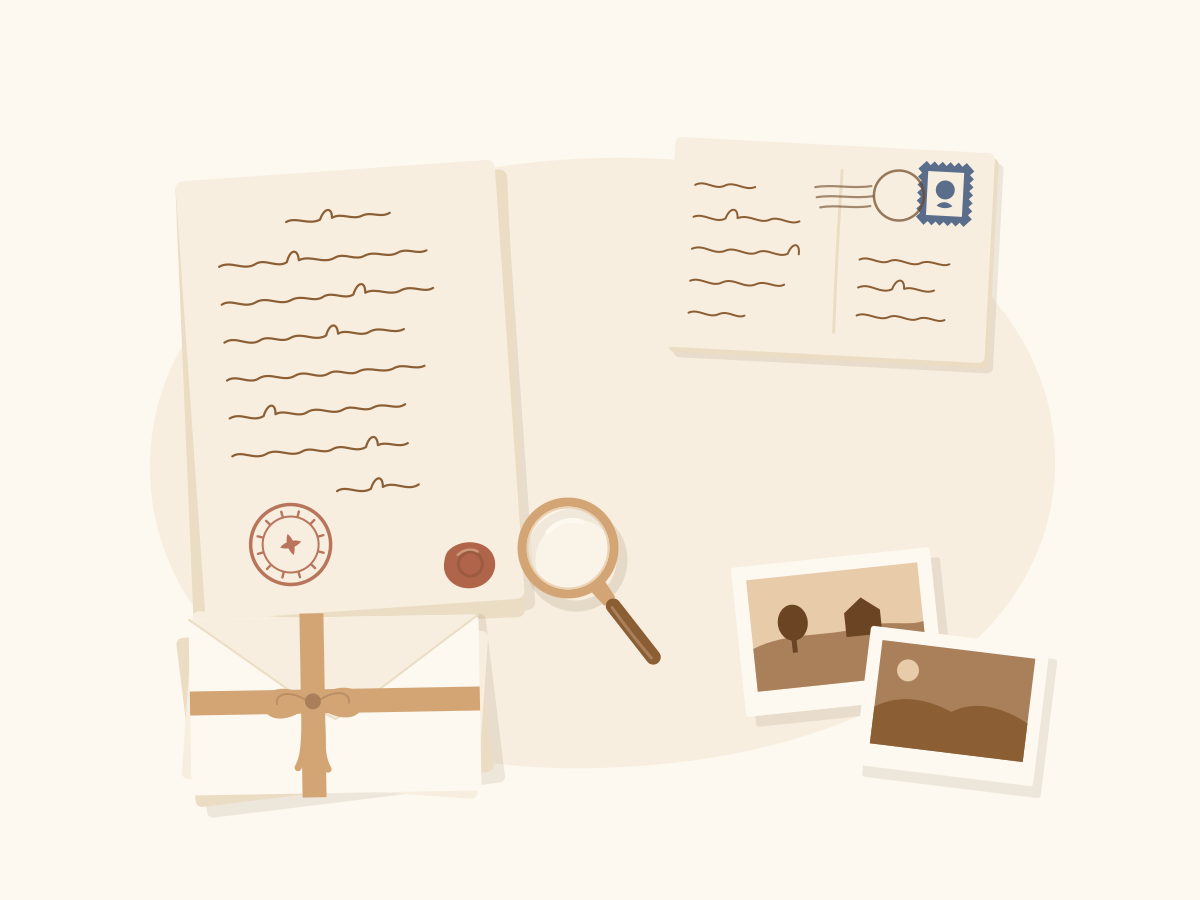 Documents historiques et lettres de famille anciennes sur un bureau